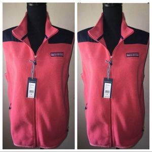 Vineyard Vines Coral Jetty Red Fleece Vest Medium New